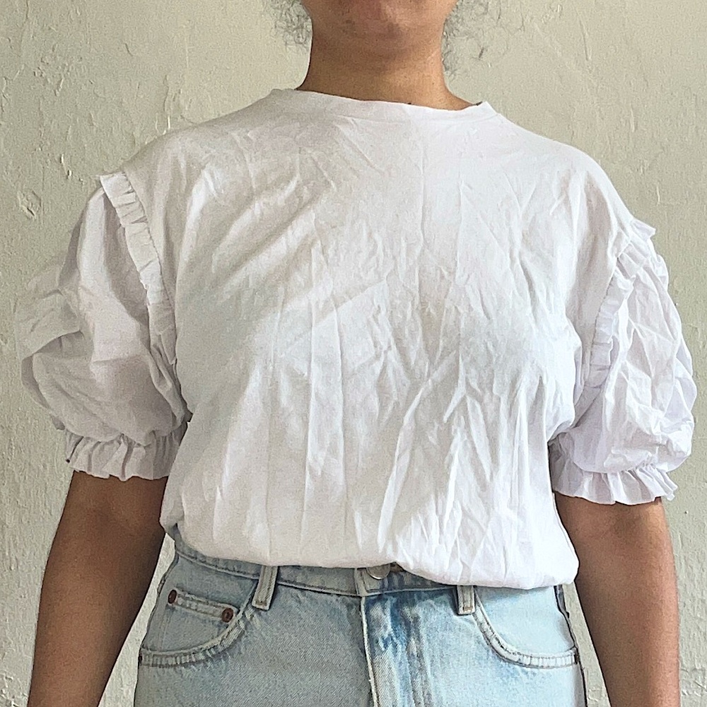 Zara Puff short Sleeve White T - Size S - New with Tag